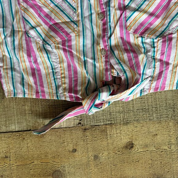 Disney Mickey Unlimited Womens Striped Tie-Front Sleeveless Vest Shirt L 100% - Picture 8 of 9